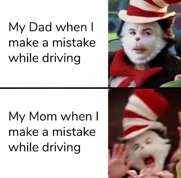 photo caption - My Dad when I make a mistake while driving My Mom when I make a mistake while driving