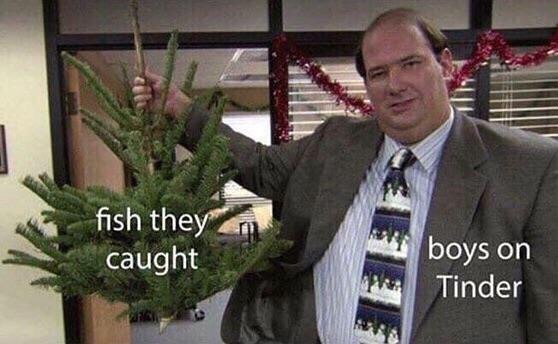 kevin the office christmas tree - fish they caught boys on Tinder