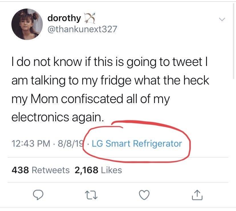 I do not know if this is going to tweet | am talking to my fridge what the heck my Mom confiscated all of my electronics again.