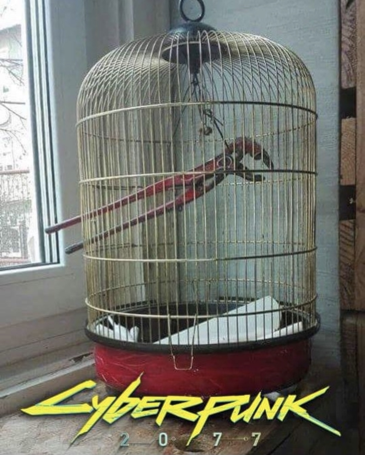 cyberpunk 2077 - meme - birdcage with a wrench