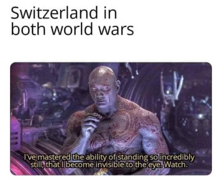 barbarian dnd meme - Switzerland in both world wars I've mastered the ability of standing so incredibly still, that become invisible to the eye. Watch.