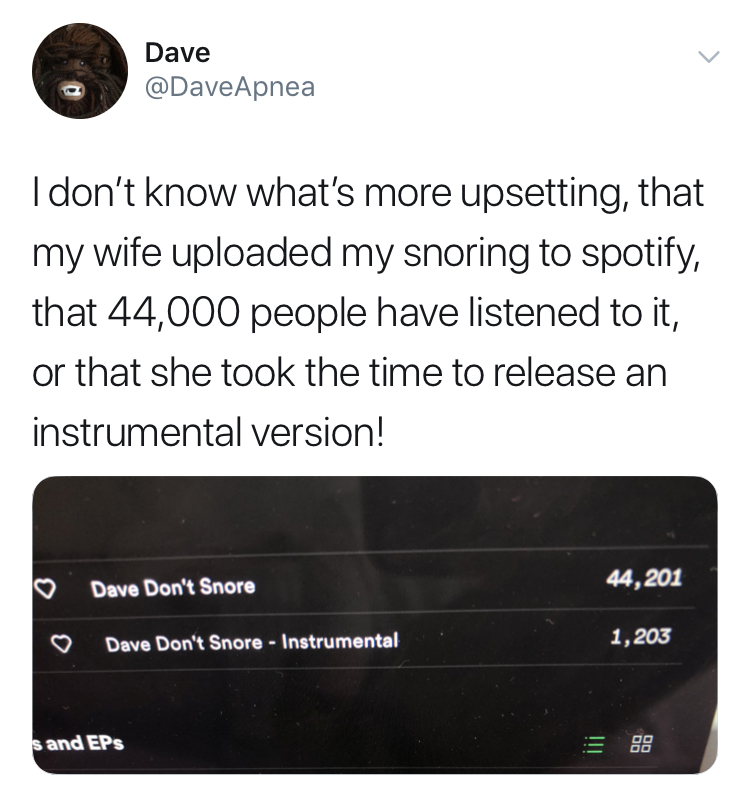 Woman Hates Her Husbands Snoring So Much She Uploads It To Spotify