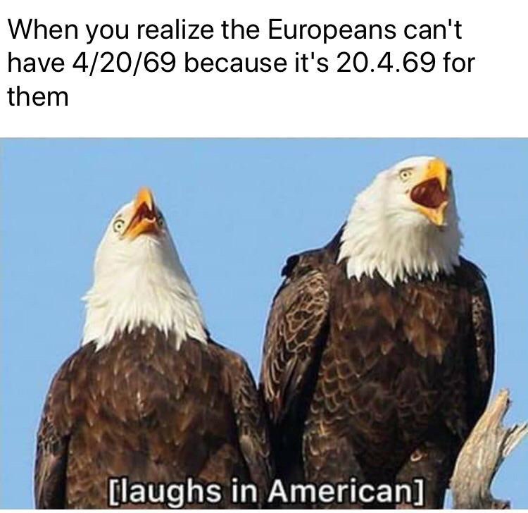 laughs in american meme - When you realize the Europeans can't have 42069 because it's 20.4.69 for them laughs in American