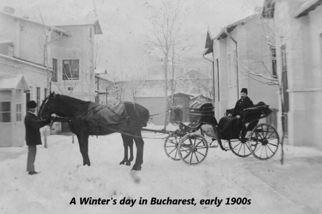 horse and buggy - A Winter's day in Bucharest, early 1900s