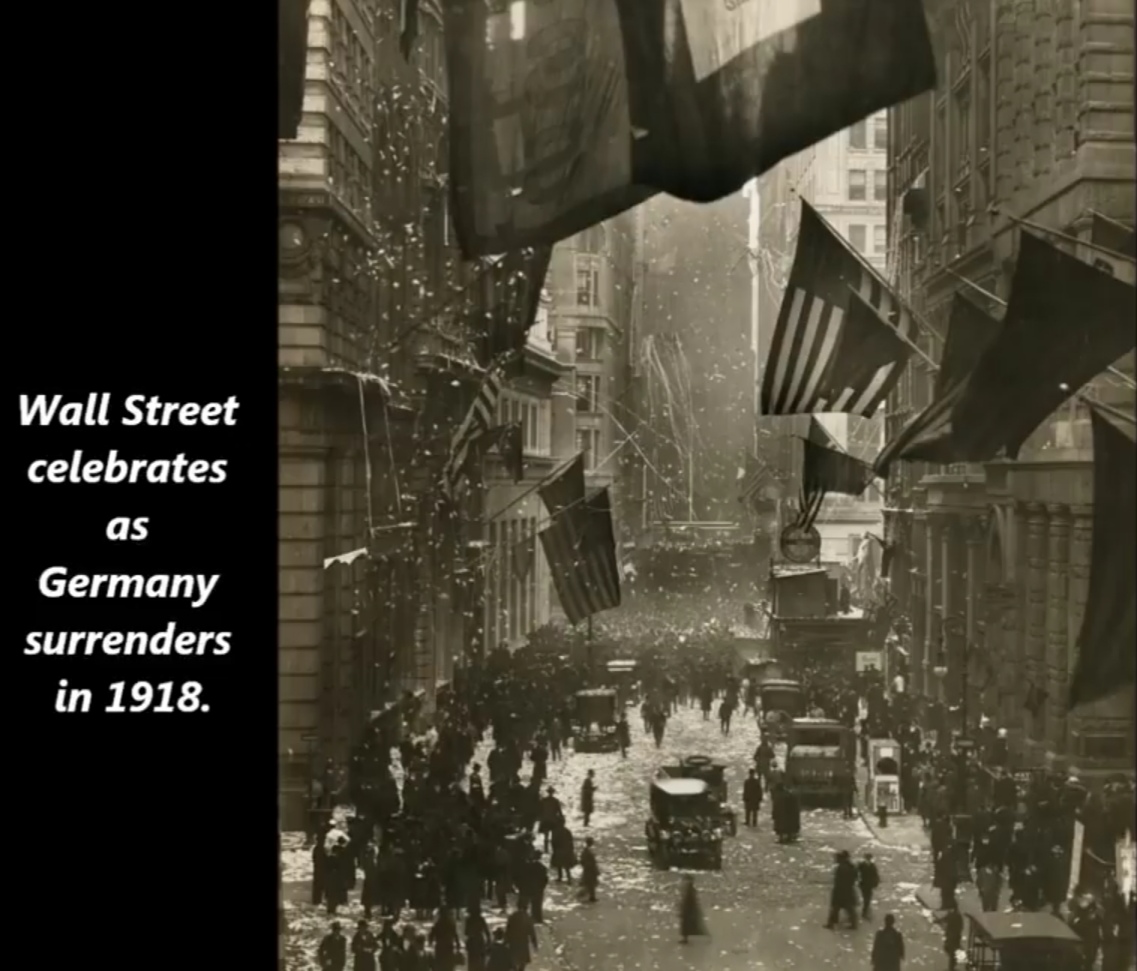new york city 1918 - Wall Street celebrates as Germany surrenders in 1918.