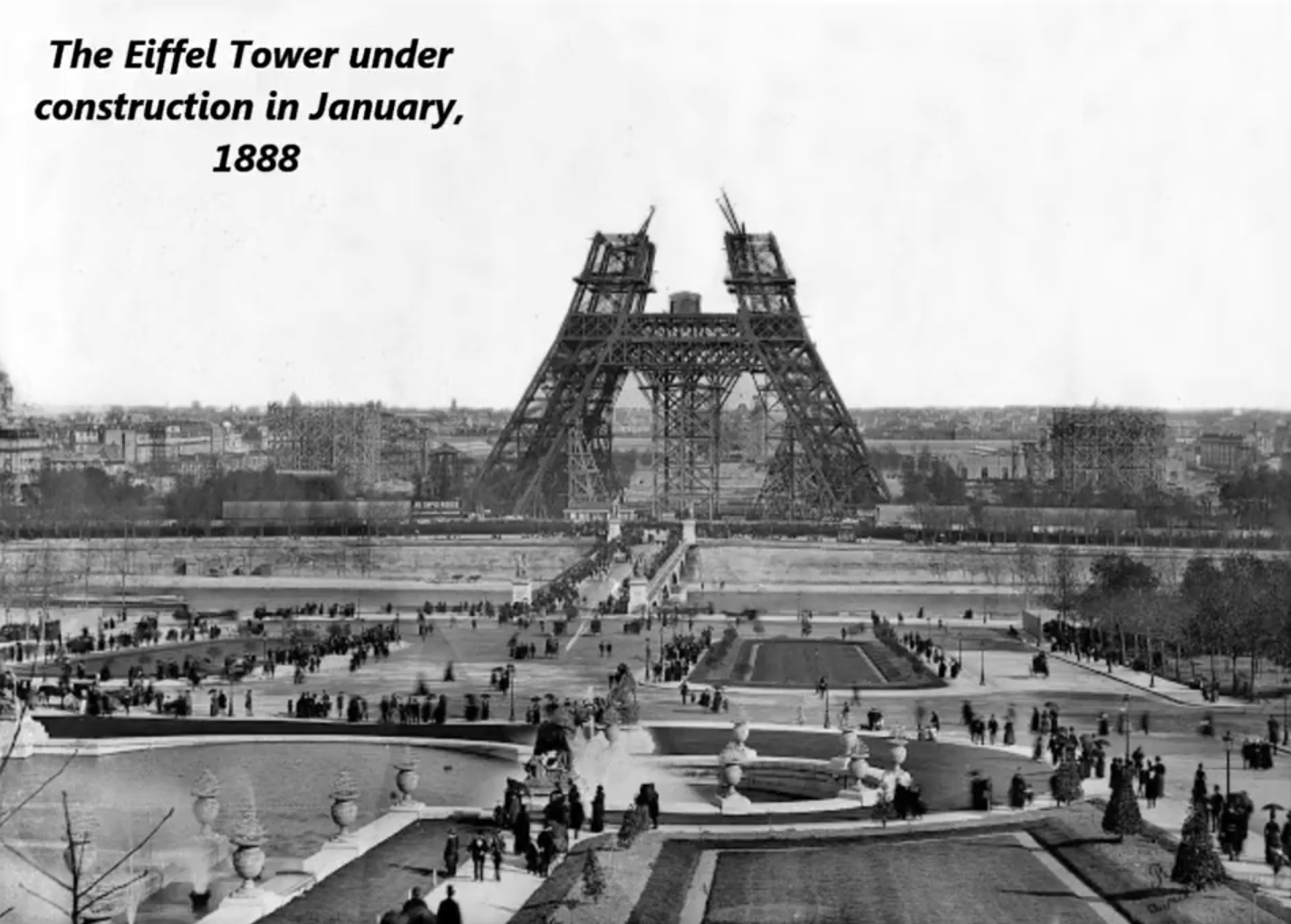 destroyed eiffel tower - The Eiffel Tower under construction in