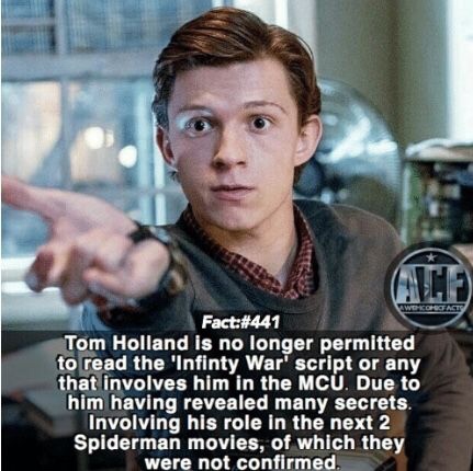 peter parker tom holland - Fact Tom Holland is no longer permitted to read the 'Infinty War' script or any that involves him in the Mcu. Due to him having revealed many secrets. Involving his role in the next 2 Spiderman movies, of which they were not con