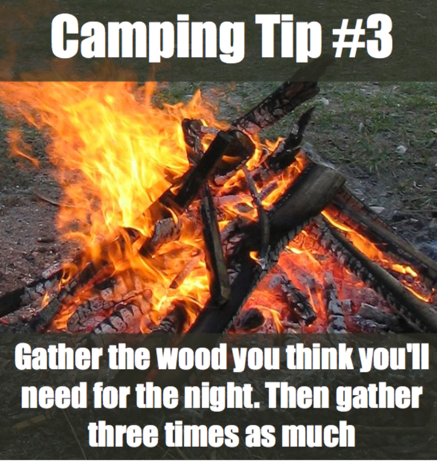 fire lighting - Camping Tip Gather the wood you think you'll need for the night. Then gather three times as much