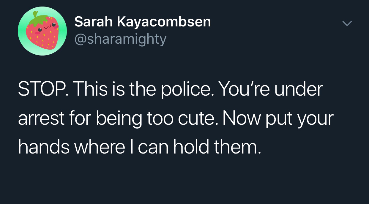 mark twain quotes - wo Sarah Kayacombsen Stop. This is the police. You're under arrest for being too cute. Now put your hands where I can hold them.