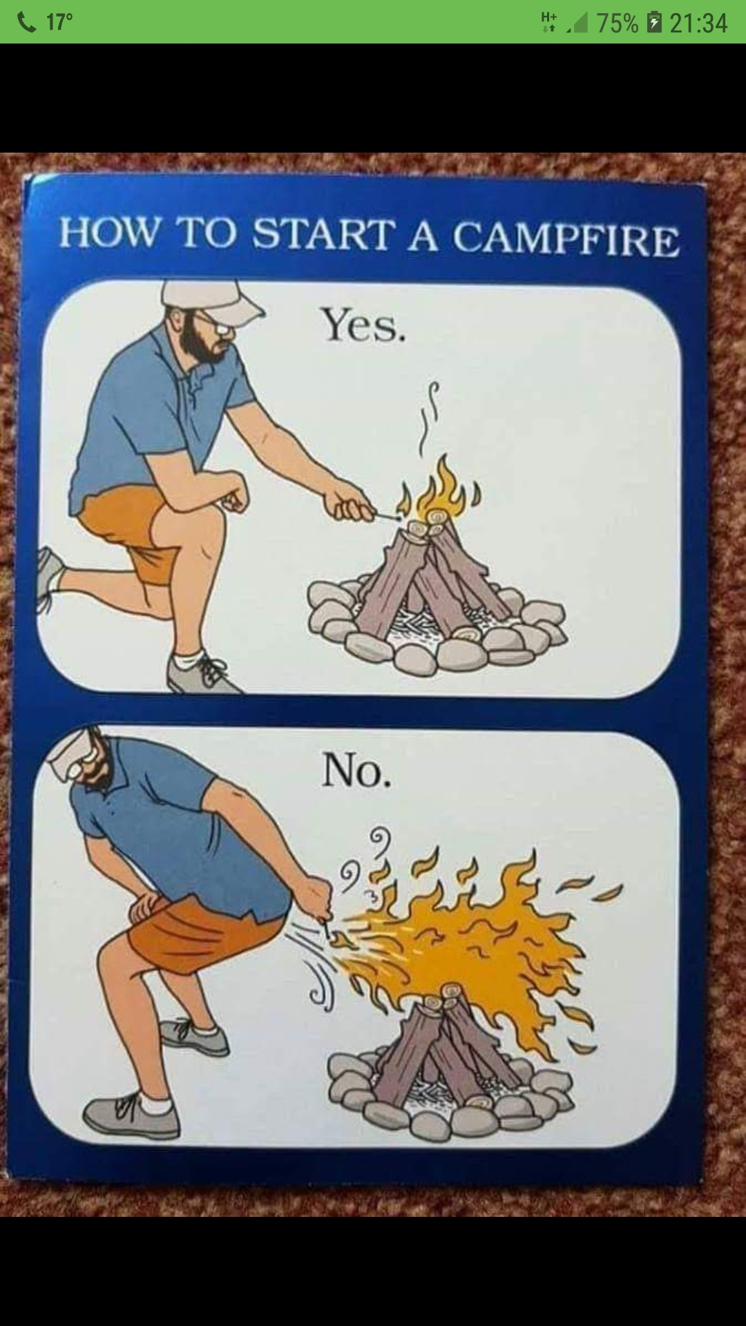 funny father's day card - 11 75% 2134 How To Start A Campfire Yes.
