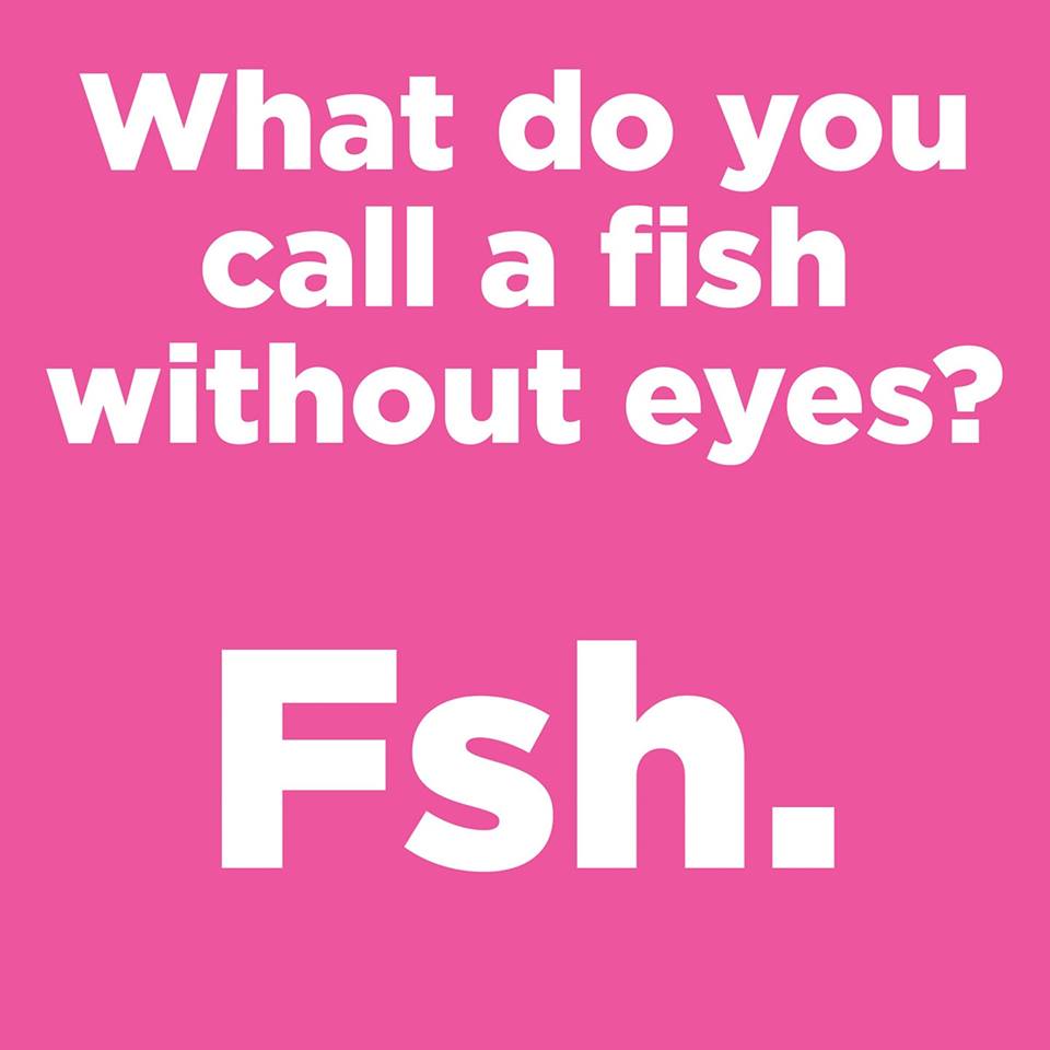 funny jokes - What do you call a fish without eyes? Fsh.
