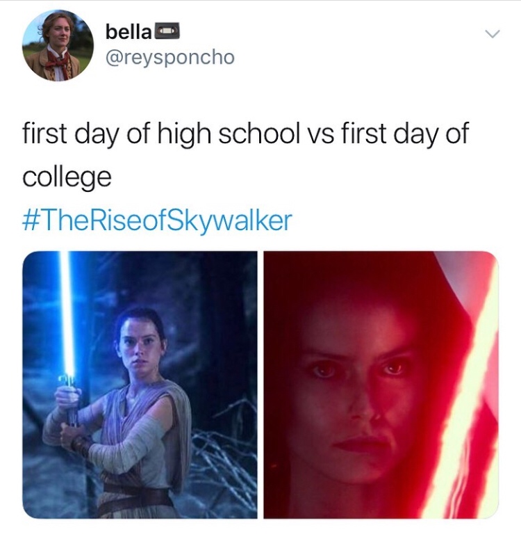 Kylo Ren - bella first day of high school vs first day of college
