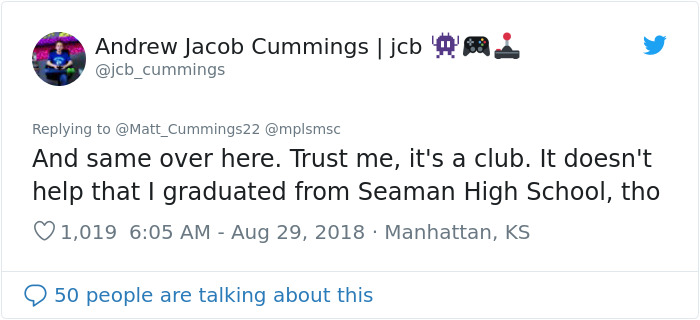 document - Andrew Jacob Cummings | jcb , And same over here. Trust me, it's a club. It doesn't help that I graduated from Seaman High School, tho 1,019 Manhattan, Ks