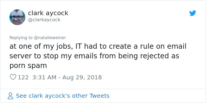 anti semitism on twitter - clark aycock at one of my jobs, It had to create a rule on email server to stop my emails from being rejected as porn spam 122 8 See clark aycock's other Tweets