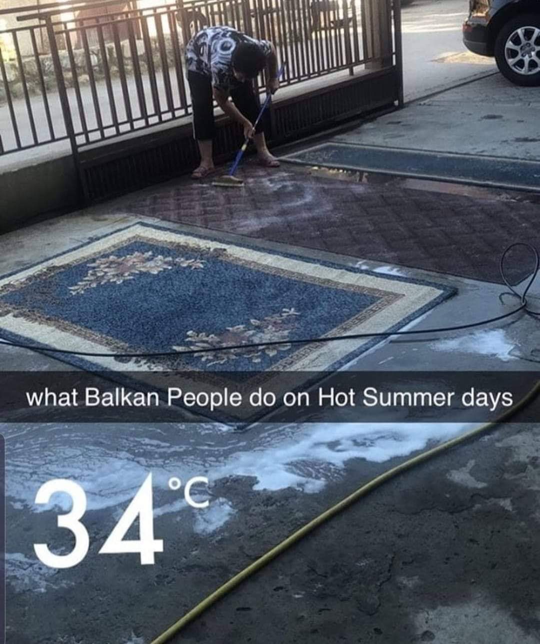 slavic meme - asphalt - what Balkan People do on Hot Summer days 34C