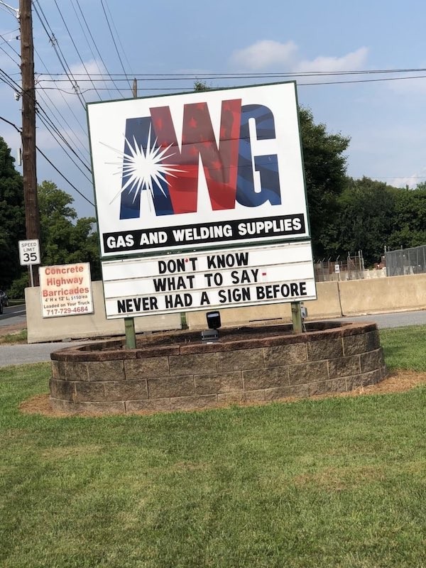 banner - Speed Gas And Welding Supplies 35 Concrete Highway Barricades HX1Z L5150 Loaded on Your Truck 71747294684 Don'T Know What To Say Never Had A Sign Before
