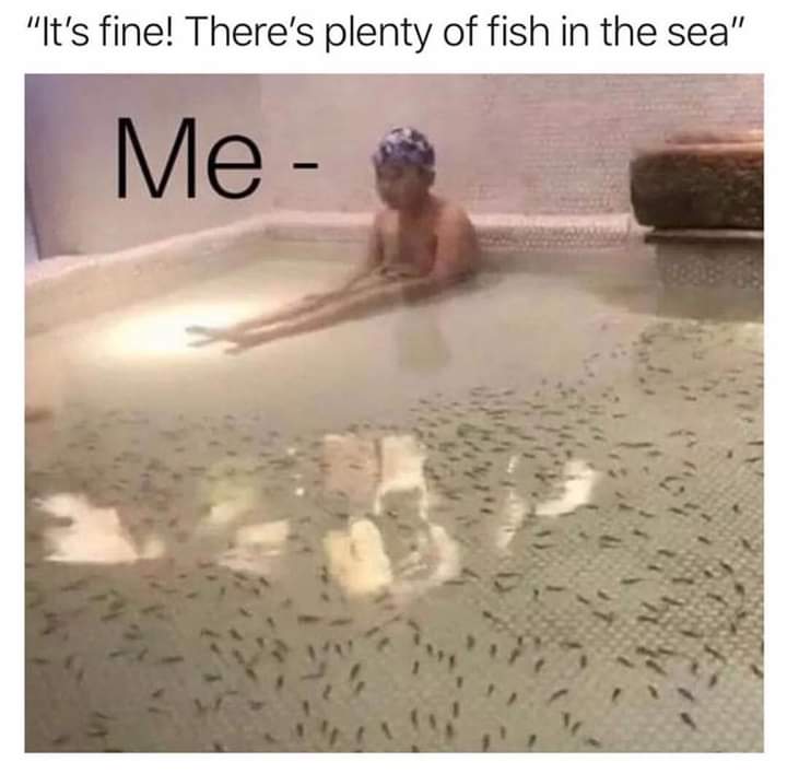 fish in the sea me meme - "It's fine! There's plenty of fish in the sea" Me