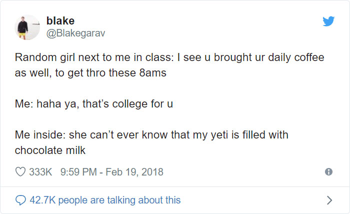 promo code angkas december 2018 - blake Random girl next to me in class I see u brought ur daily coffee as well, to get thro these 8ams Me haha ya, that's college for u Me inside she can't ever know that my yeti is filled with chocolate milk people are ta