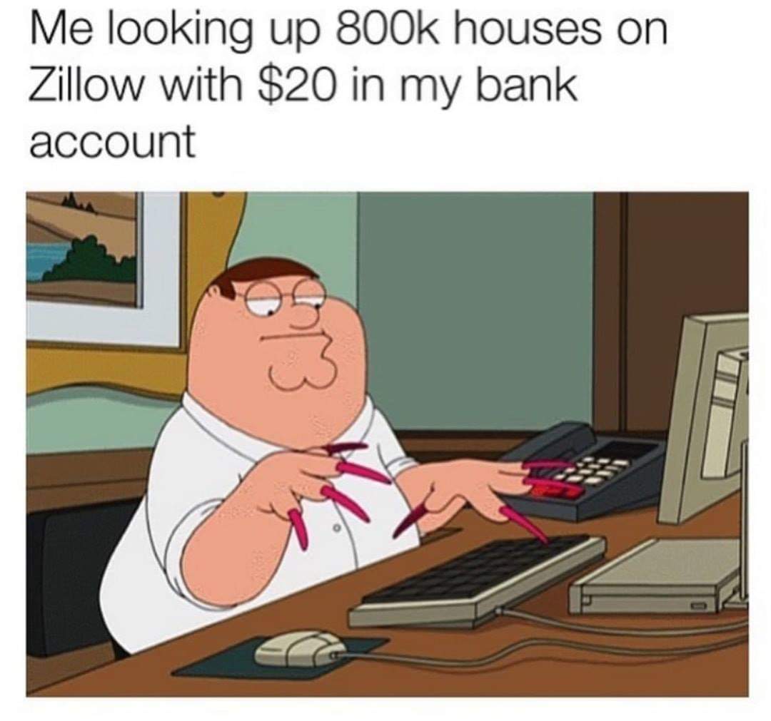 me looking at 300k houses - Me looking up houses on Zillow with $20 in my bank account