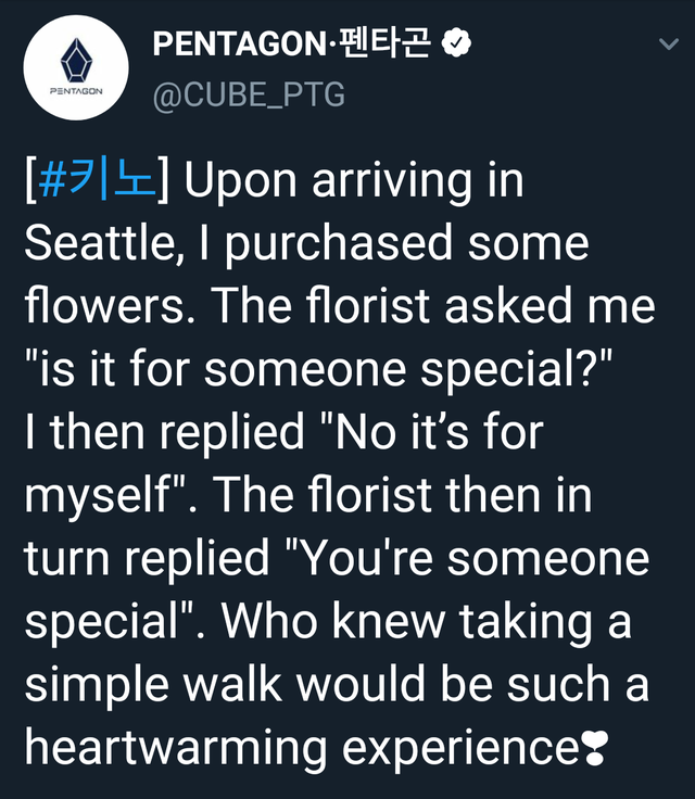 point - Pentagon Pentagon \ Upon arriving in Seattle, I purchased some flowers. The florist asked me "is it for someone special?" I then replied "No it's for myself". The florist then in turn replied "You're someone special". Who knew taking a simple walk