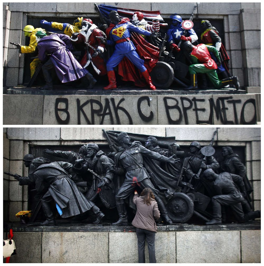 superhero meme - bulgaria soviet monument superheros