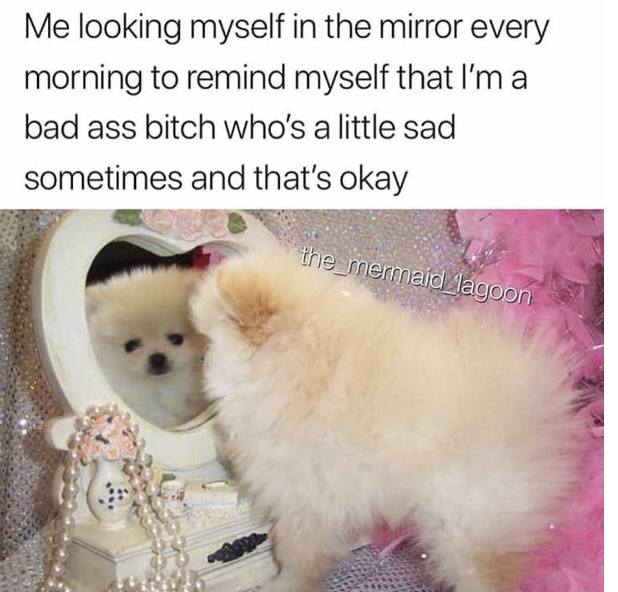 depression memes - Me looking myself in the mirror every morning to remind myself that I'm a bad ass bitch who's a little sad sometimes and that's okay the_mermaid lagoon