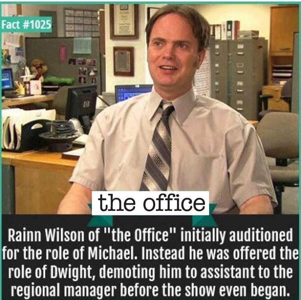 office season - Fact the office Rainn Wilson of "the Office" initially auditioned for the role of Michael. Instead he was offered the role of Dwight, demoting him to assistant to the regional manager before the show even began.