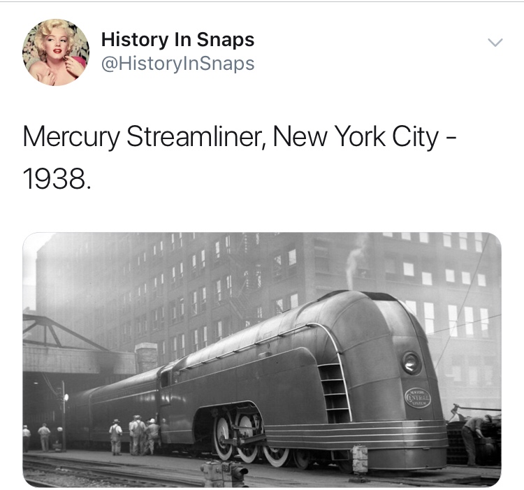 history photo - streamline train - History In Snaps Mercury Streamliner, New York City 1938.