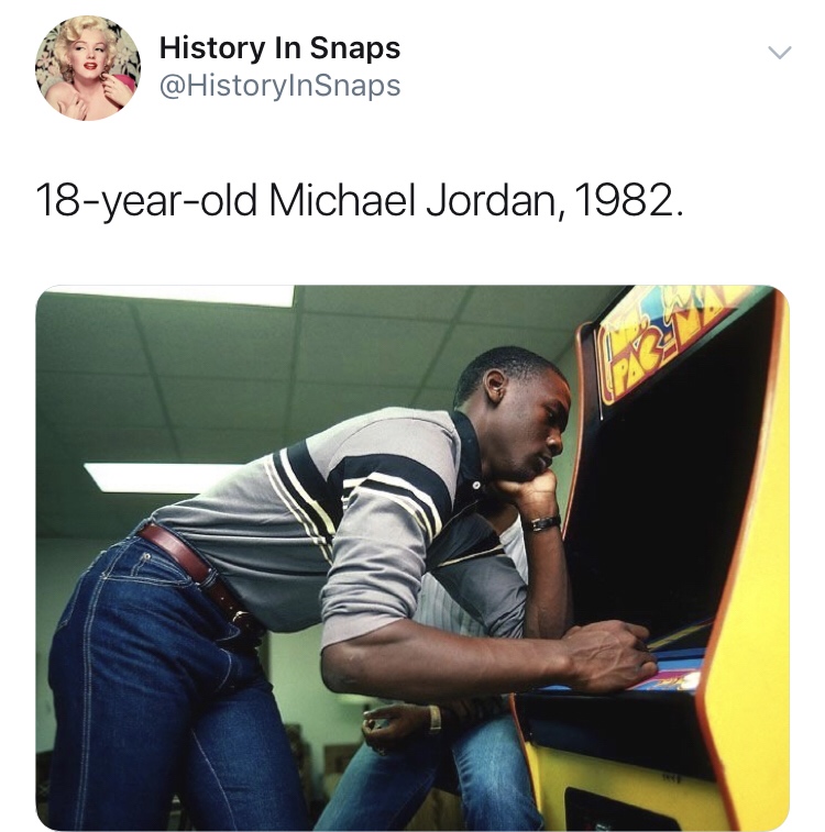history photo - michael jordan playing pacman - History In Snaps 18yearold Michael Jordan, 1982.