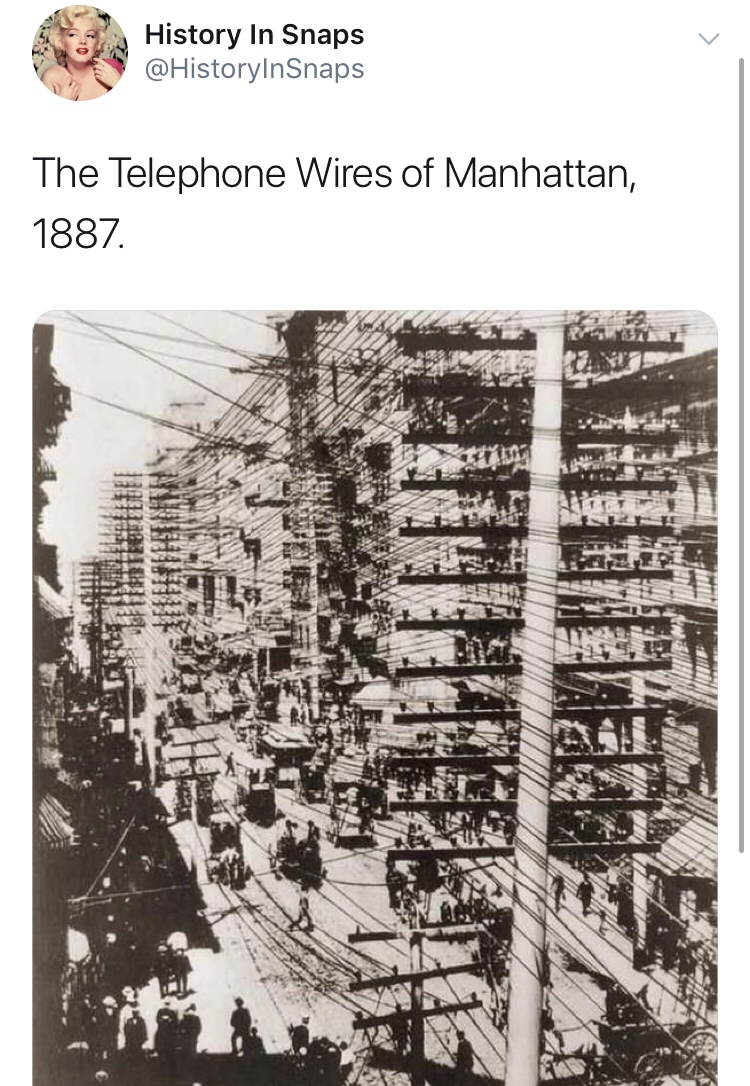 history photo - telephone wires over new york - History In Snaps The Telephone Wires of Manhattan, 1887.