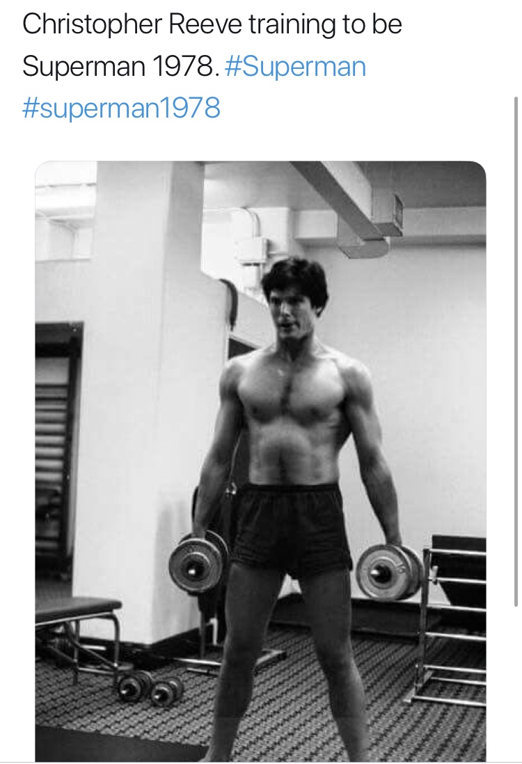 history photo - christopher reeve training - Christopher Reeve training to be Superman 1978.