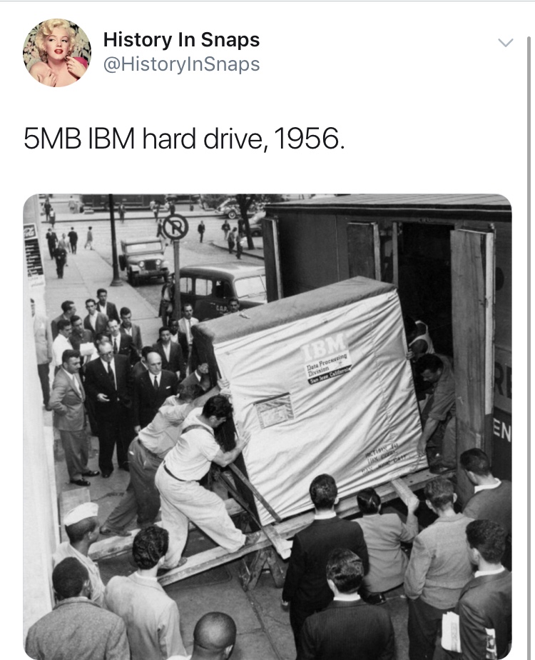 history photo - ibm 5mb hard drive in 1956 - History In Snaps 5MB Ibm hard drive, 1956. Data Prong Secare