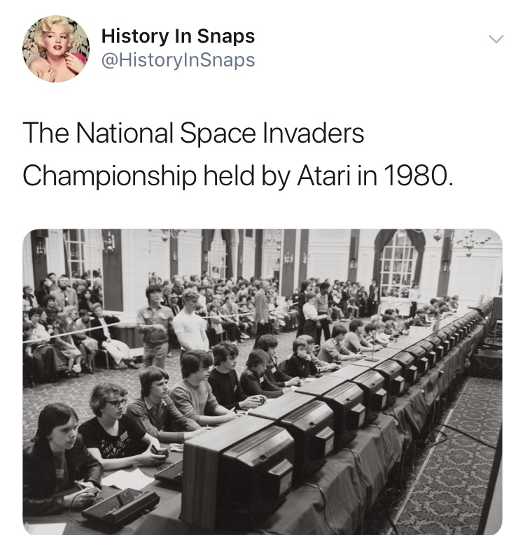 history photo - space invaders championship 1980 - History In Snaps The National Space Invaders Championship held by Atari in 1980.