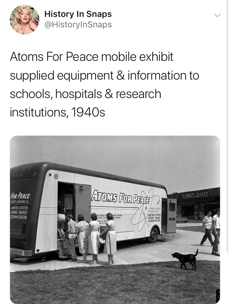 history photo - Oak Ridge - History In Snaps Atoms For Peace mobile exhibit supplied equipment & information to schools, hospitals & research institutions, 1940s 2.0 Atoms For Peace Kindex Shoes For Peace Enot presented by Unted States Atomic Energy Commi