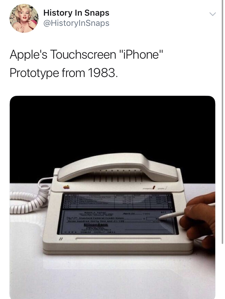history photo - iphone 1983 - History In Snaps Apple's Touchscreen "iPhone" Prototype from 1983.