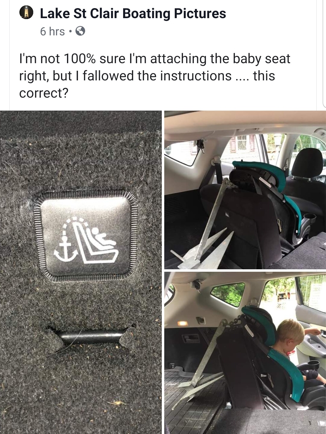 O Lake St Clair Boating Pictures 6 hrs. I'm not 100% sure I'm attaching the baby seat right, but I fallowed the instructions .... this correct?