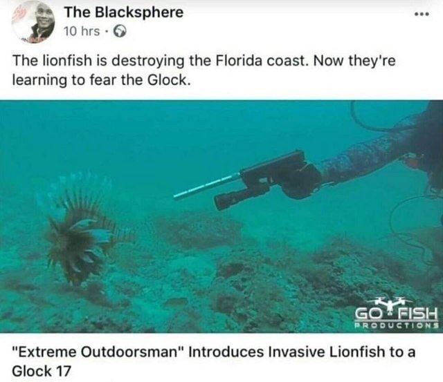 fisherman meme - The Blacksphere 10 hrs. The lionfish is destroying the Florida coast. Now they're learning to fear the Glock. Go Fish Productions