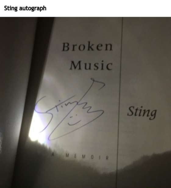 handwriting - Sting autograph Broken Music Sting Memoir