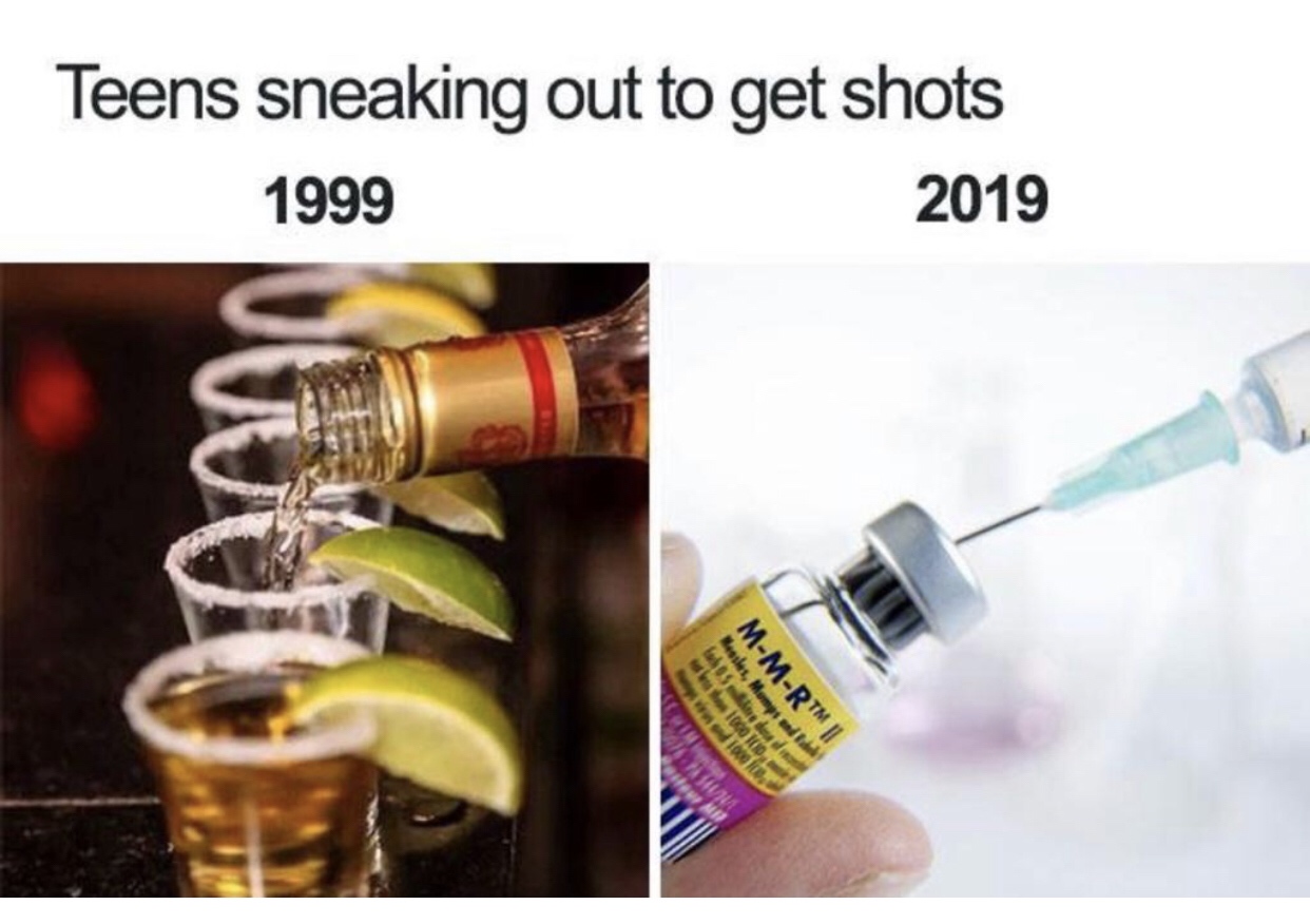 anti vaxxer memes - MMRtm Ii Hessles, Memps 100 Vili 2019 Teens sneaking out to get shots 1999