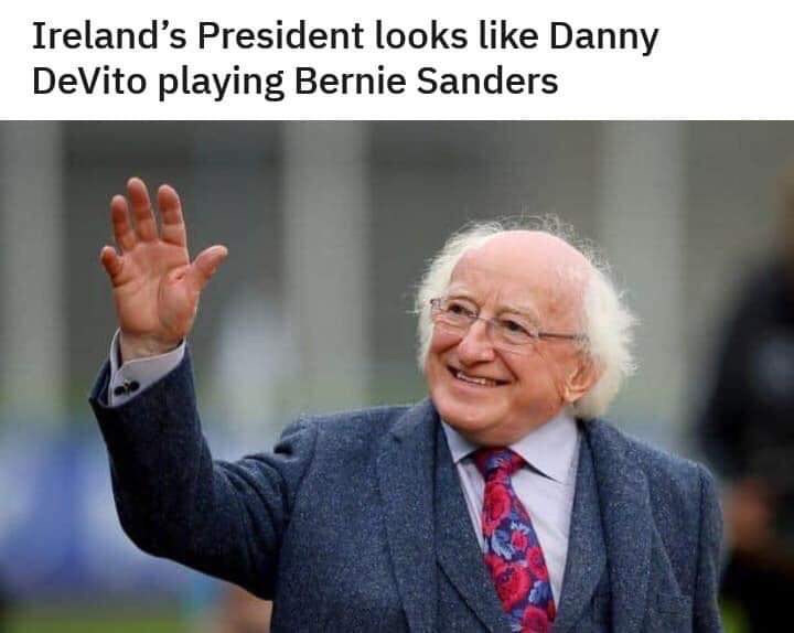 meme - michael d higgins ireland - Ireland's President looks Danny DeVito playing Bernie Sanders