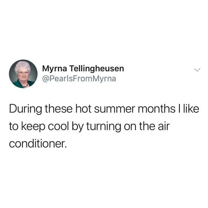meme - lady in the streets - Myrna Tellingheusen Myrna During these hot summer months I to keep cool by turning on the air conditioner.