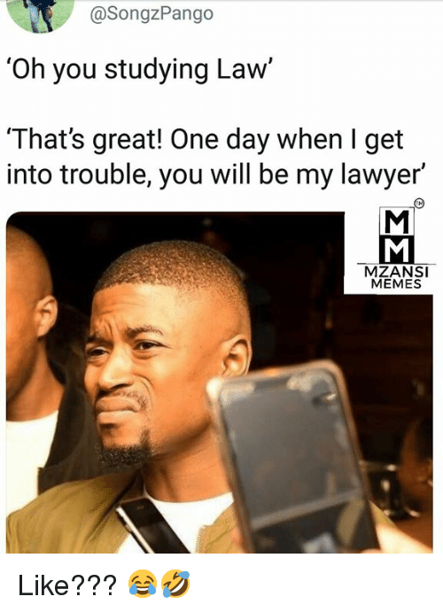 law meme - Meme - 'Oh you studying Law' 'That's great! One day when I get into trouble, you will be my lawyer' M Mzansi Memes ???