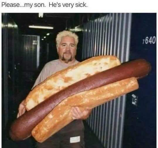guy fieri giant hot dog - Please...my son. He's very sick. 7640