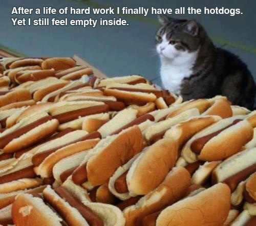 have all the hot dogs - After a life of hard work I finally have all the hotdogs. Yet I still feel empty inside.