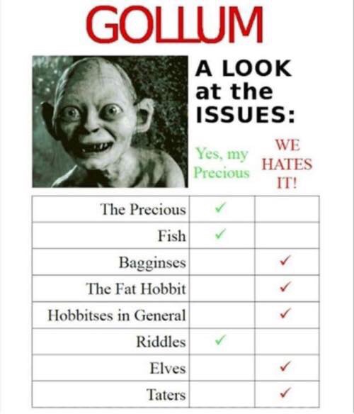 meme golem lord of the rings scary - Gollum A Look at the Issues We Yes, my Hates Precious It! The Precious Fish Bagginses The Fat Hobbit Hobbitses in General Riddles Elves Taters