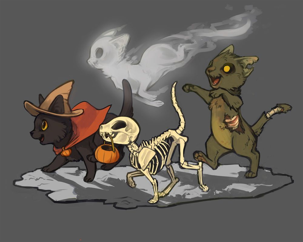 halloween meme - trick or treating with three of your past lives