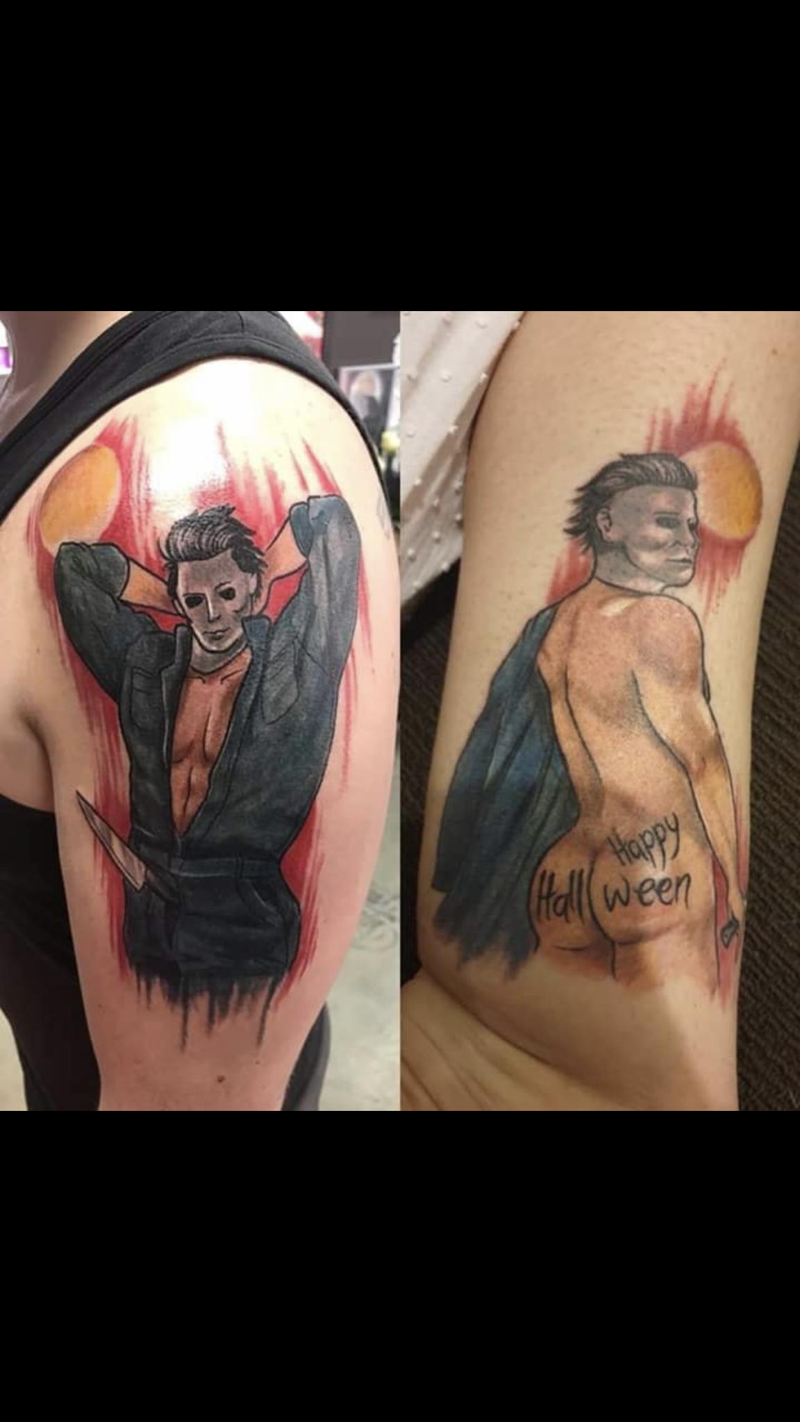 halloween meme - michael myers tattoos arm - nu ween