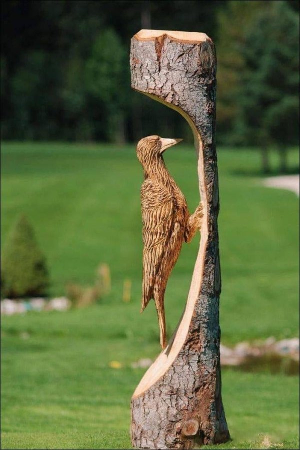 woodpecker chainsaw carving