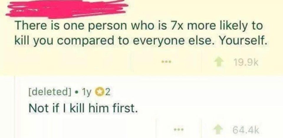 diagram - There is one person who is 7x more ly to kill you compared to everyone else. Yourself. deleted .ly 2 Not if I kill him first.