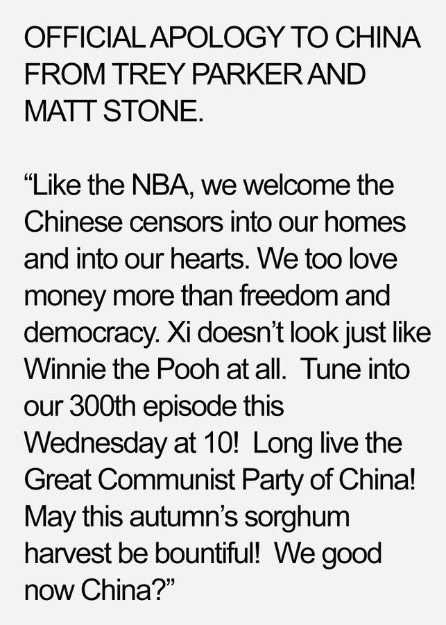 analytical writing examples - Official Apology To China From Trey Parker And Matt Stone. " the Nba, we welcome the Chinese censors into our homes and into our hearts. We too love money more than freedom and democracy. Xi doesn't look just Winnie the Pooh 